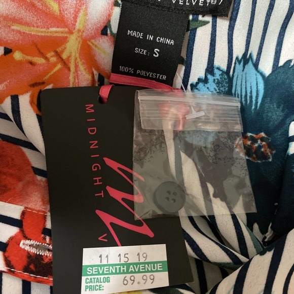 Midnight Velvet Tunic Length Blouse Button Up Shirt Black & White Stripe Top - Picture 10 of 12